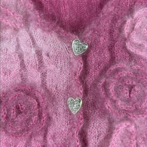 Lait Liza pink cropped cardigan with hand knit roses, med - Picture 6 of 7
